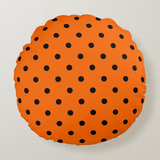 Orange/Black Polka Dots Round Pillow (Front)