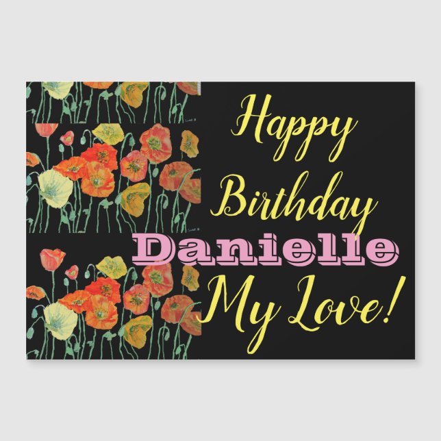 Orange Black Poppy Happy Birthday Magnetic Card (Front)
