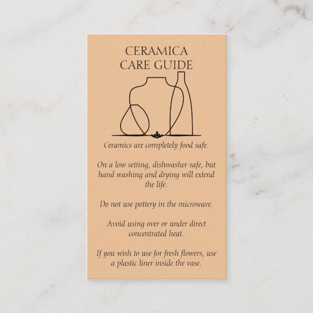 Orange Black Pottery Vase Ceramic Care Instruction Business Card (Front)