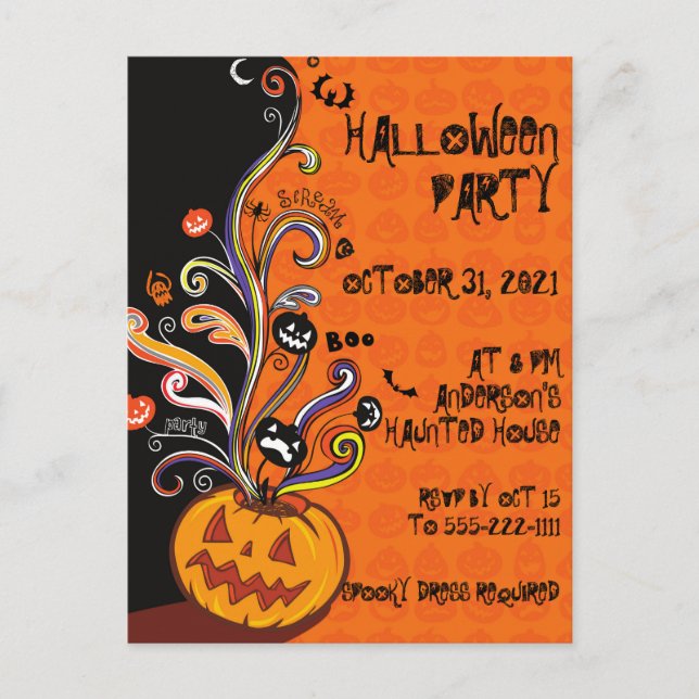 Orange Black Pumpkin Halloween Party Invitation (Front)