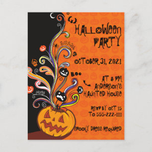 Orange Black Pumpkin Halloween Party Invitation Postcard