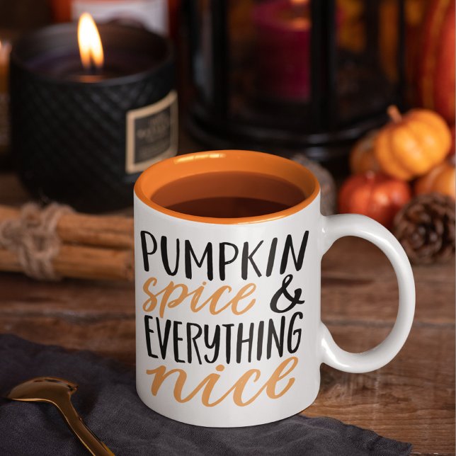 Orange & Black Pumpkin Spice Thanksgiving Quote Two-Tone Coffee Mug (Creator Uploaded)