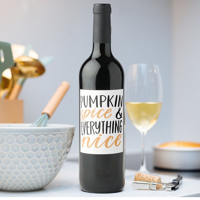Orange & Black Pumpkin Spice Thanksgiving Quote Wine Label (Creator Uploaded)