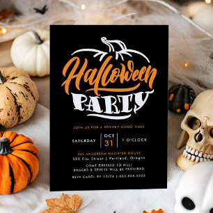 Orange & Black Pumpkin Typography Halloween Party Invitation