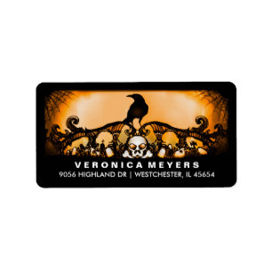 Orange & Black Raven Halloween Address Label