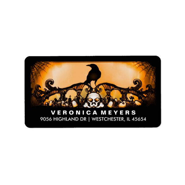 Orange & Black Raven Halloween Address Label (Front)