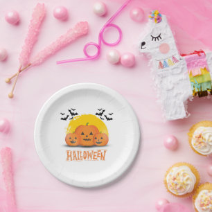 Orange & Black Simple Halloween Paper Plate