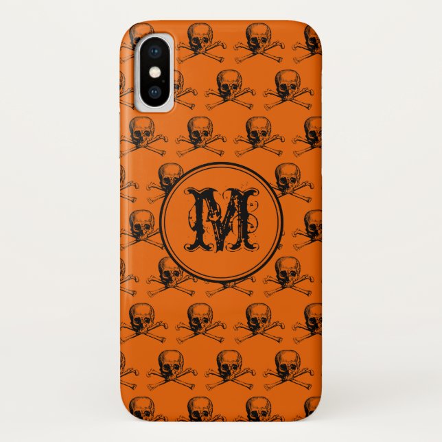 Orange Black Skull Halloween Personalised Monogram Case-Mate iPhone Case (Back)