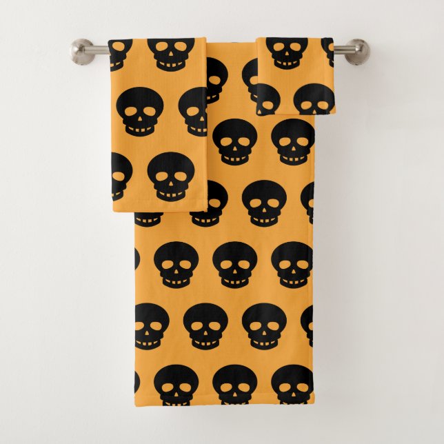 Orange Black Skull Pattern Bath Towel Set (Insitu)