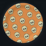 Orange Black Skull Pattern Halloween Party Paper Plate<br><div class="desc">Cool Black and orange Halloween party paper plates.
Fun party supplies,  decorations and disposable accessories for costume party,  halloween,  scary,  fright,  frightening,  trick or treat,  night gathering,  bbq,  dinner,  birthday,  wedding.

Available in small and large. Change the quantity to get the cheapest bulk price.</div>
