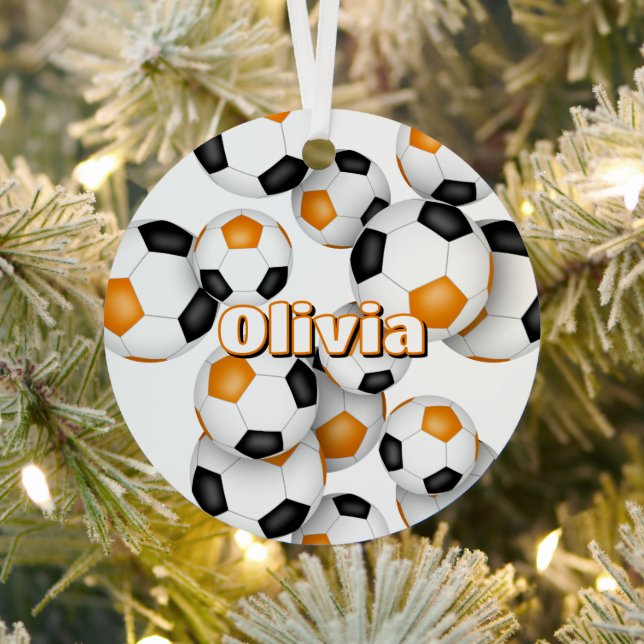 orange black soccer balls sports keepsake metal tree decoration (Insitu)