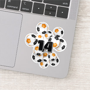 orange black soccer balls sticker w jersey number