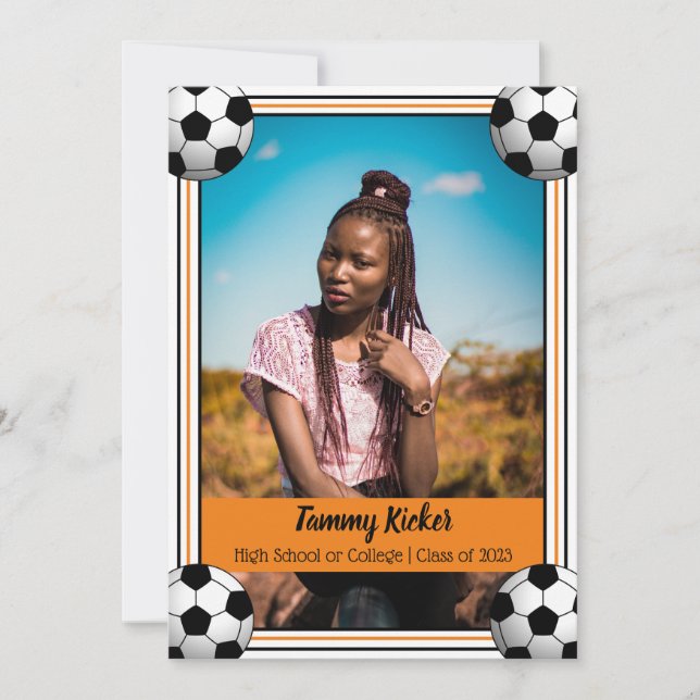 Orange & Black Soccer Graduation Announcement (Front)