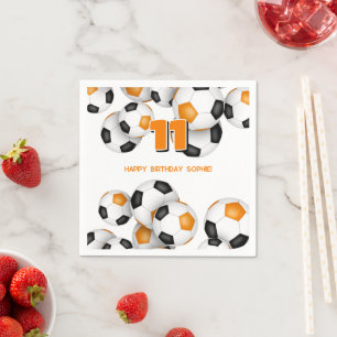 orange black soccer team colours birthday party napkin