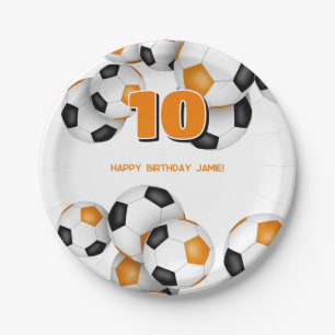 orange black soccer team colours birthday party paper plate