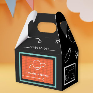 Orange Black Space Planets First Birthday Favour B Box