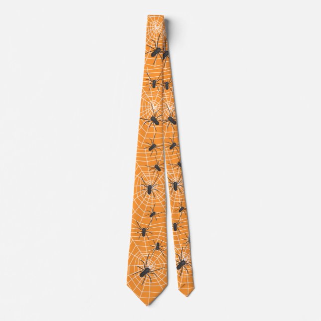 Orange/Black Spider Halloween Tie (Front)