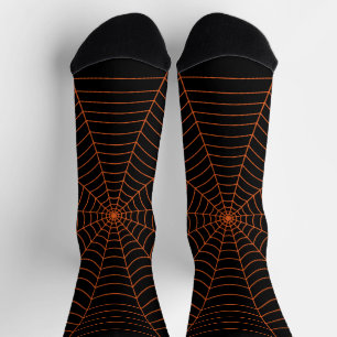 Orange black spider web Halloween pattern  Socks