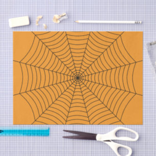 Orange Black spider web Halloween pattern Tissue Paper