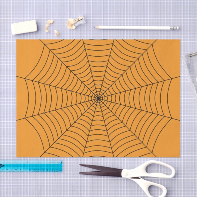 Orange Black spider web Halloween pattern Tissue Paper (Craft)