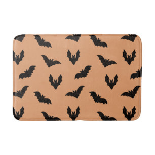 Orange Black Spooky Bats Vintage Halloween Decor Bath Mat