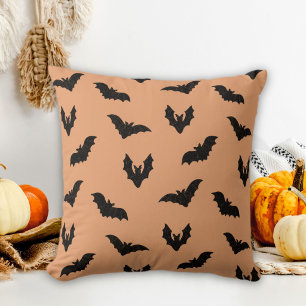 Orange Black Spooky Bats Vintage Halloween Decor Cushion