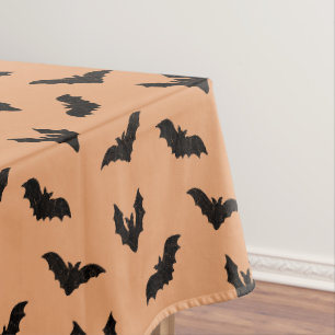Orange Black Spooky Bats Vintage Halloween Decor Tablecloth
