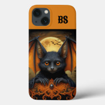 orange & black spooky halloween bat