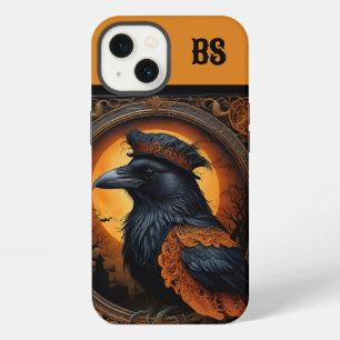 orange & black spooky halloween crow iPhone 13 case