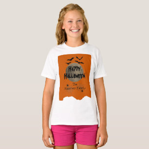 Orange & Black Spooky Modern Happy Halloween Kids T-Shirt