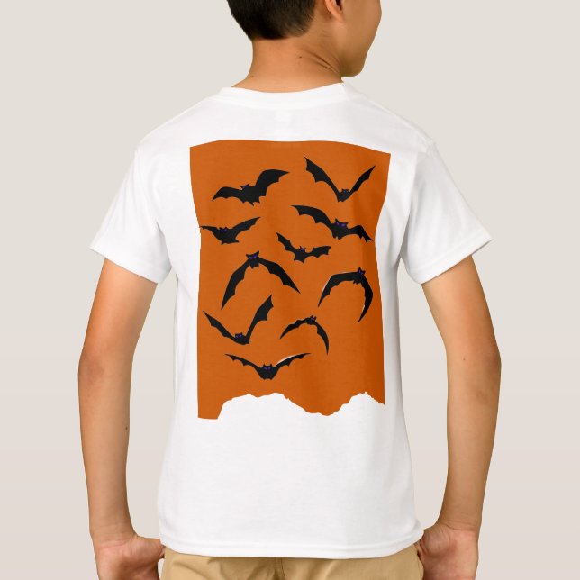 Orange & Black Spooky Modern Happy Halloween Kids T-Shirt (Back)