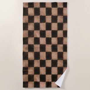 Orange Black Squares   Beach Towel