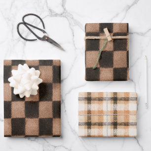 Orange Black Squares Birthday Wrapping Paper Sheet