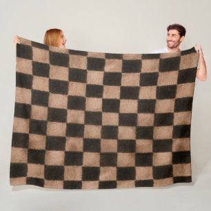 Orange Black Squares Fleece Blanket