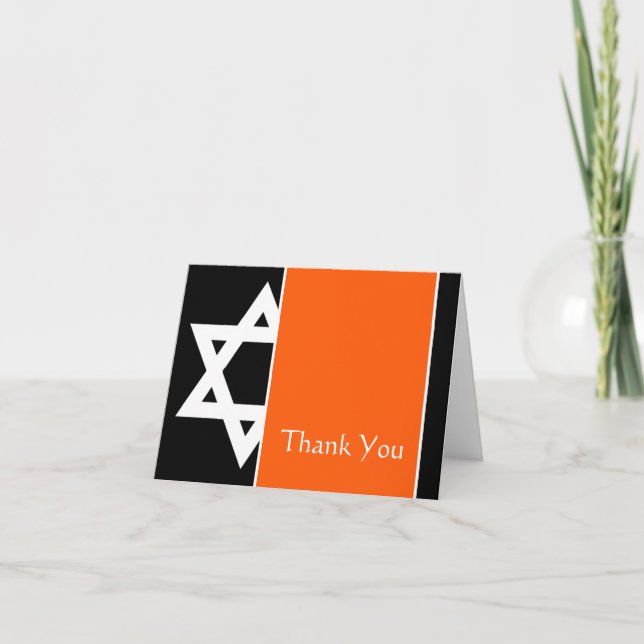 Orange Black Star of David Bar Mitzvah Thank You (Front)