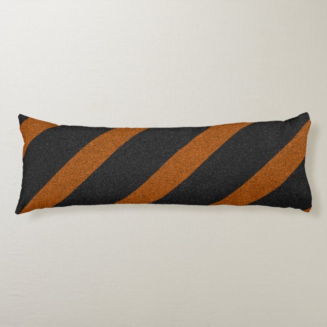 Orange & Black Stripes Glitter Body Cushion (Front)