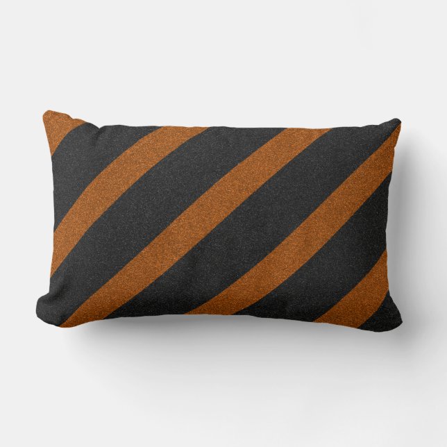 Orange & Black Stripes Glitter Lumbar Cushion (Front)