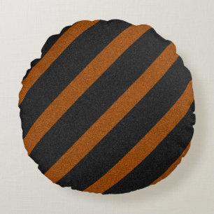 Orange & Black Stripes Glitter Round Cushion