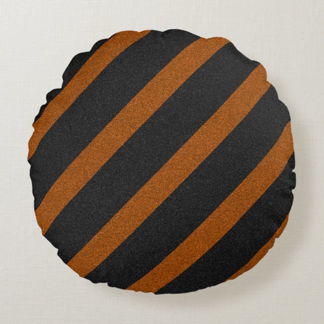 Orange & Black Stripes Glitter Round Cushion (Front)