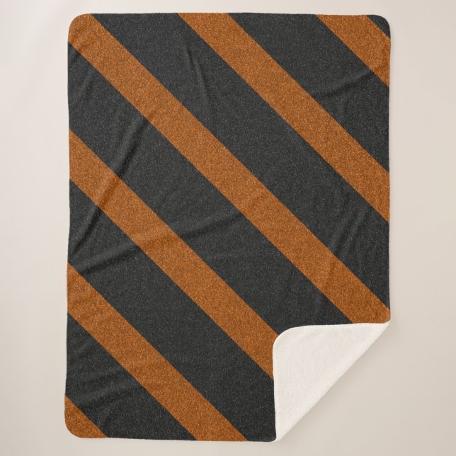 Orange & Black Stripes Glitter Sherpa Blanket (Front)