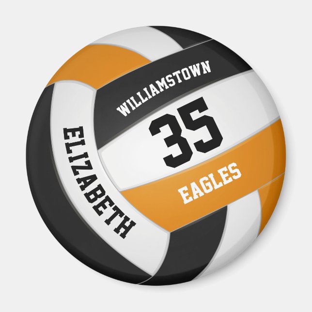orange black team colors girls boys volleyball magnet (Front)