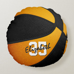 orange black team colours girl boy basketball deco round cushion