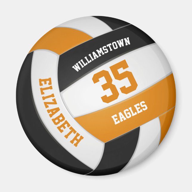 orange black team colours girls boys volleyball magnet (Front)