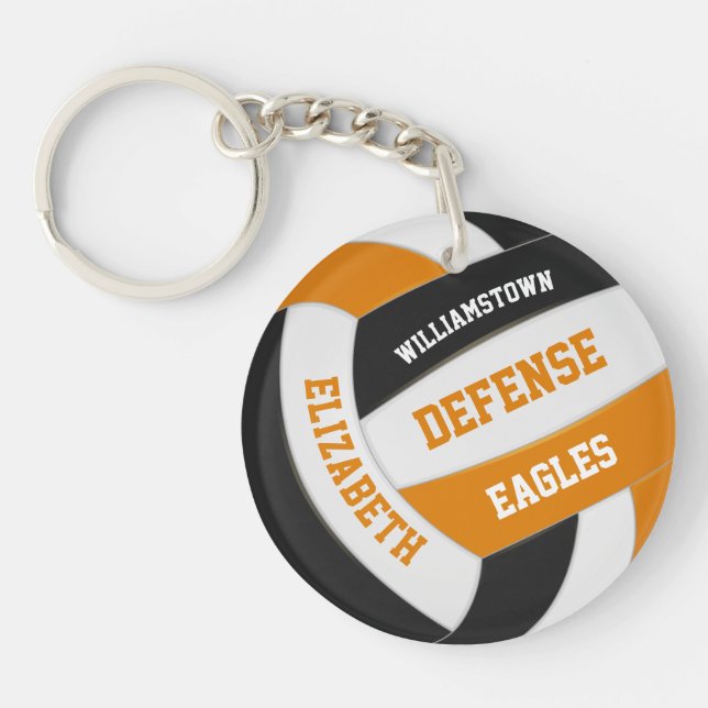 orange black team colours personalised volleyball key ring (Front)