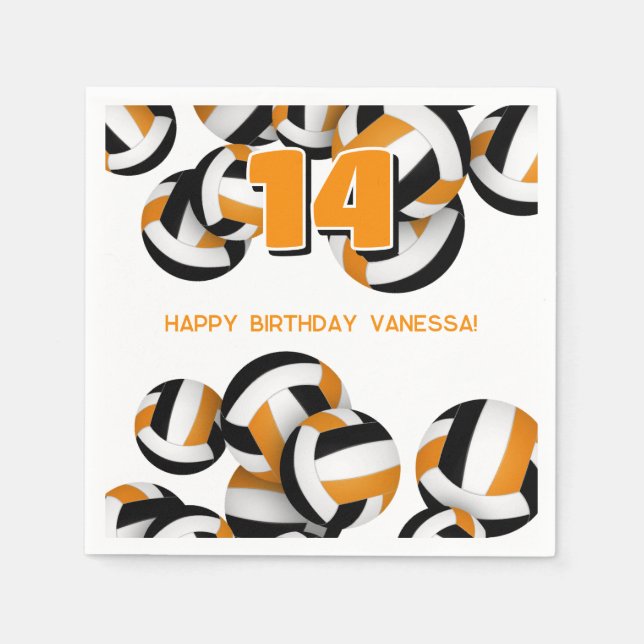 orange black team colours volleyball kids sports napkin (Front)