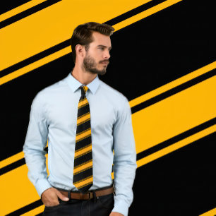 Orange & Black Thick and Thin Diagonal Stripes Tie