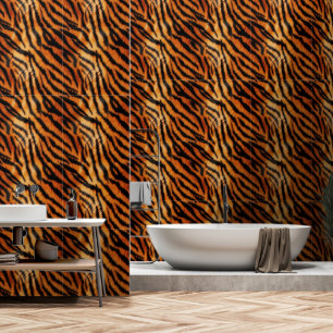 Orange Black Tiger Animal Faux Fur (image of fur) Wallpaper