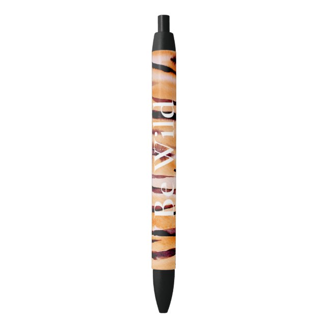 Orange Black Tiger Animal Print Black Ink Pen (Front Vertical)