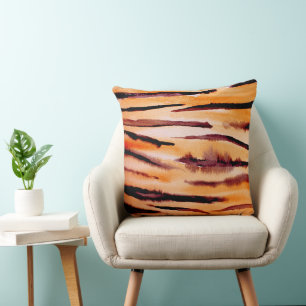 Orange Black Tiger Animal Print Cushion