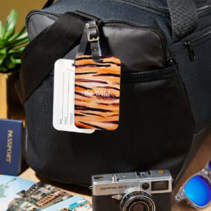 Orange Black Tiger Animal Print Luggage Tag
